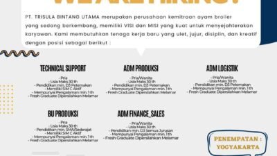 INFO LOKER: 5 Posisi Terbuka di PT Trisula Bintang Utama untuk Penempatan di Yogyakarta