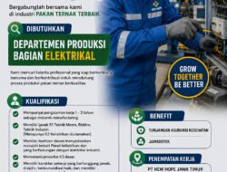 INFO LOKER: PT. New Hope, Mojokerto, Jawa Timur Butuh Karyawan Departemen Produksi Bagian Elektrikal